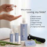 Loving joy slide water based lubricant 500ml aloe extract - lubricant peaches and screams