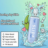 Loving joy slide water based lubricant 500ml aloe extract - lubricant peaches and screams