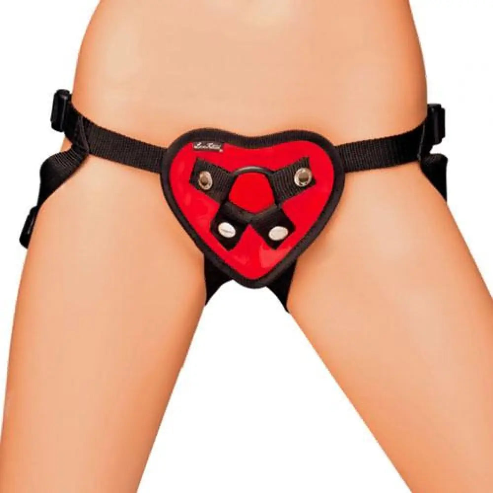 Lux fetish red heart strap on harness for couples - peaches and screams