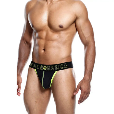 Male Basics Black and Yellow Sexy Neon Thong for Him - Small - Peaches and Screams