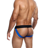 Male blue sexy neon open back jockstrap underwear - medium - peaches and screams