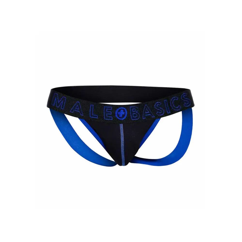 Male blue sexy neon open back jockstrap underwear - small - peaches and screams