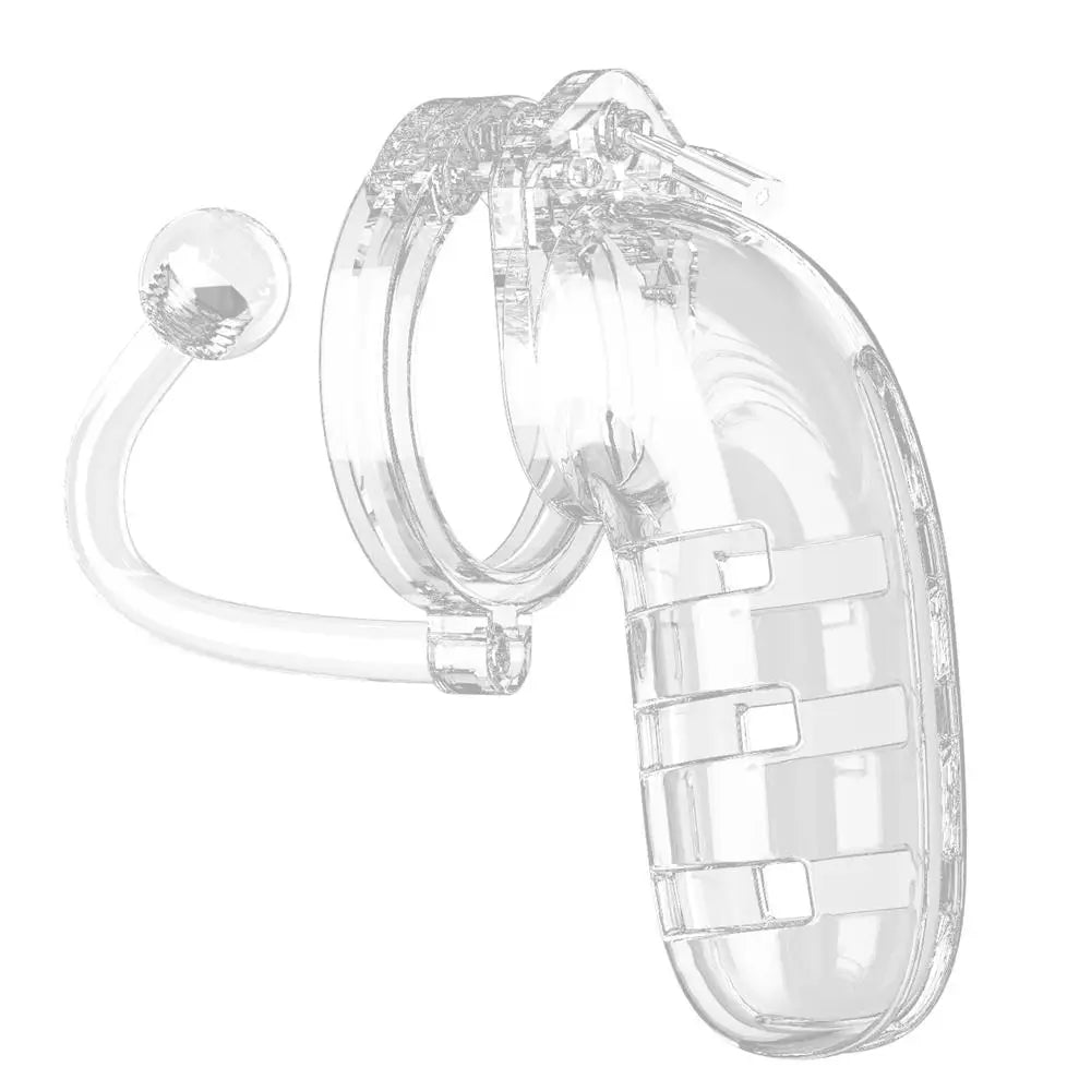 Man cage 12 clear chastity cage with anal butt plug - peaches and screams