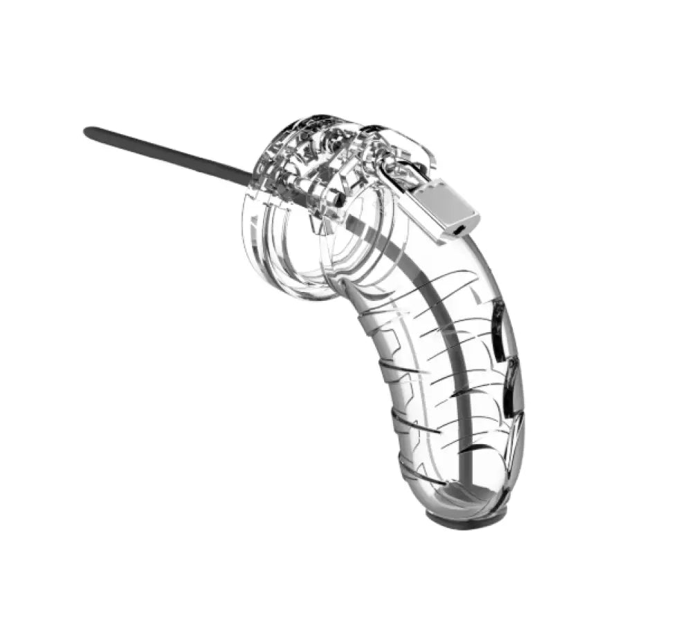 Man cage 16 clear chastity cage with urethral sound 4.5 inch - peaches and screams