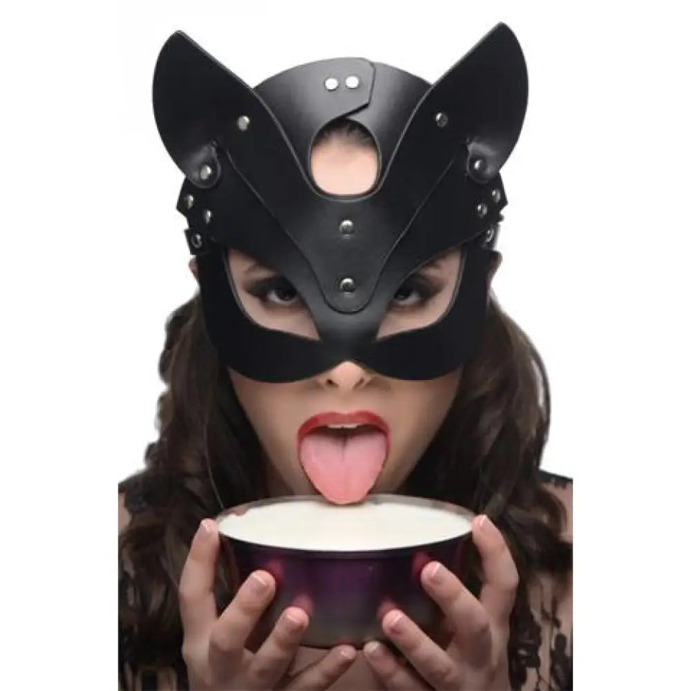 Master series faux leather cat mask for bdsm roleplay - peaches and screams
