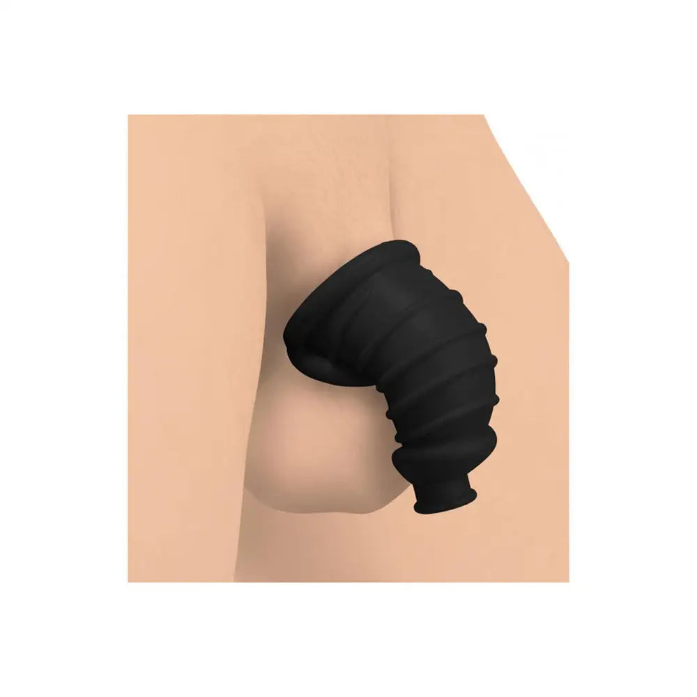 Master series silicone black chastity cage for men - peaches and screams