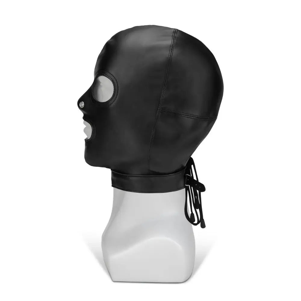 Me you us black hood with eyes nose mouth faux leather - peaches and screams