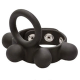 Medium weighted black stretchy cock ring and ball stretcher - peaches and screams