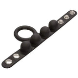 Medium weighted black stretchy cock ring and ball stretcher - peaches and screams