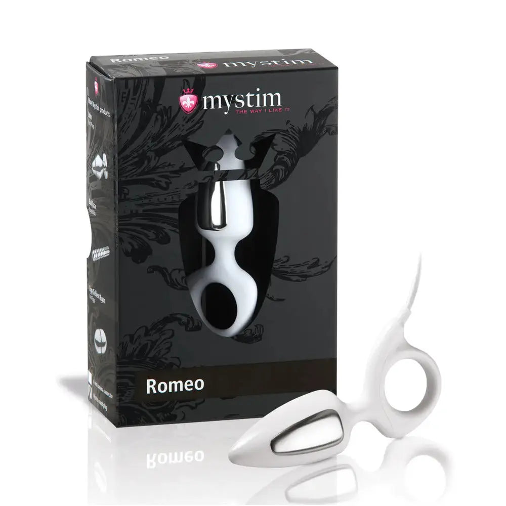 Mystim romeo white 3.5 inch anal probe with finger loop - peaches and screams