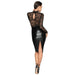 Noir Black Lace and Wet Look Knee-length Long-sleeved Dress - Large - Peaches and Screams