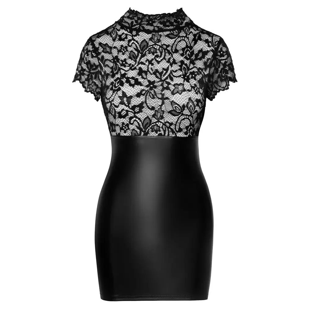 Noir lace mini dress seductive stretch bodycon fit - peaches and screams