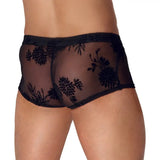Noir stretchy black sheer floral lace pants for men - large - peaches and screams