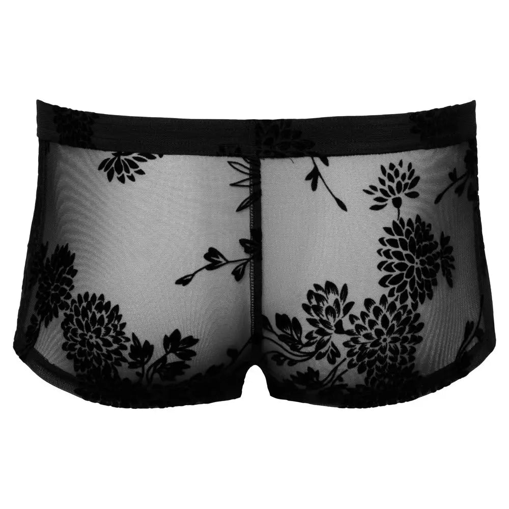 Noir stretchy black sheer floral lace pants for men - xxl - peaches and screams