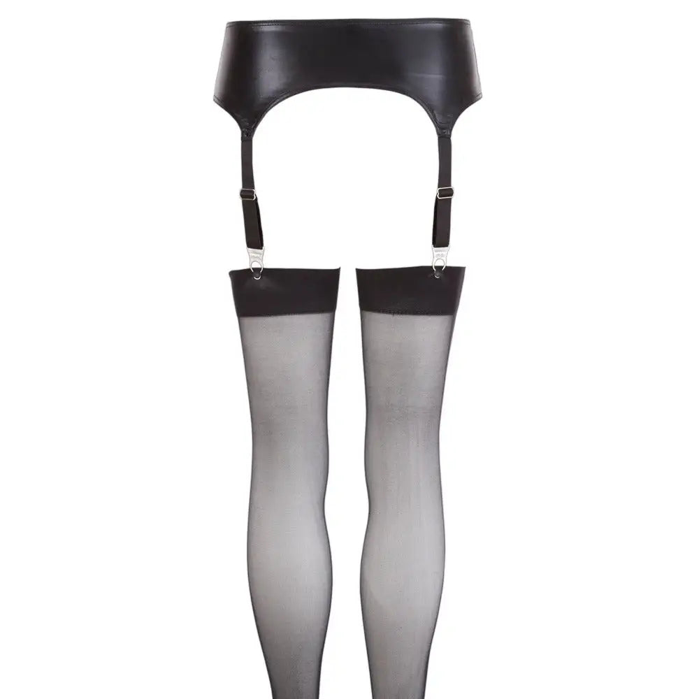 Noxqse stretchy wet look black suspender belt and stockings - medium - peaches and screams