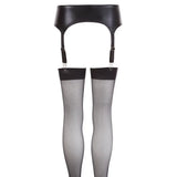 Noxqse stretchy wet look black suspender belt and stockings - medium - peaches and screams