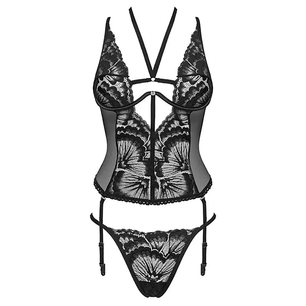 Obsessive sexy wet look black underwired corset - peaches and screams