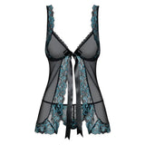 Obsessive stretchy black open front babydoll and string set - peaches and screams