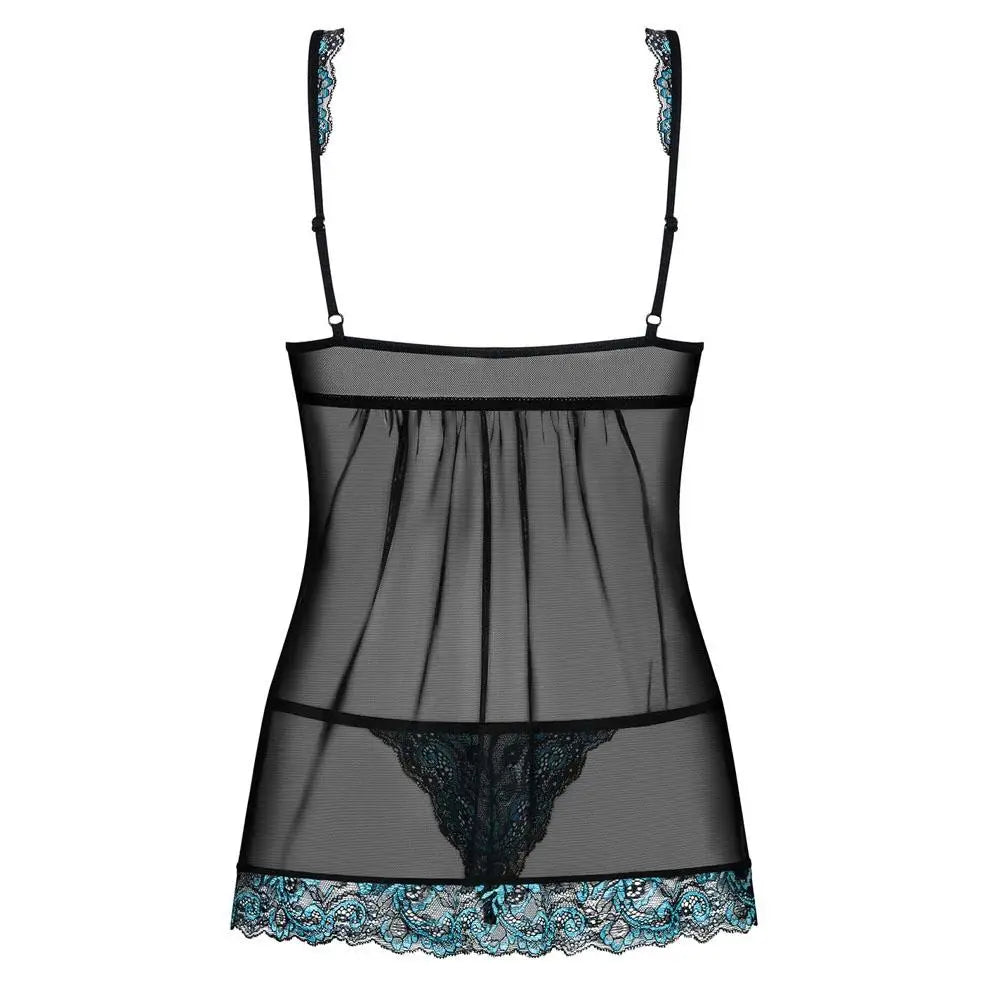 Obsessive stretchy black open front babydoll and string set - s/m - peaches and screams