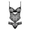Obsessive wet look black underwire lace teddy - l/xl - peaches and screams