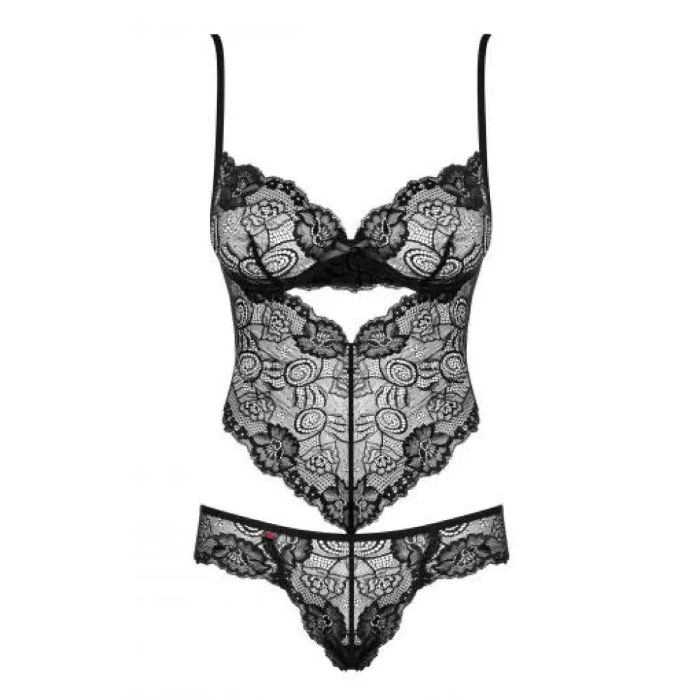Obsessive wet look black underwire lace teddy - l/xl - peaches and screams