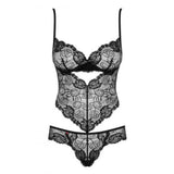 Obsessive wet look black underwire lace teddy - l/xl - peaches and screams