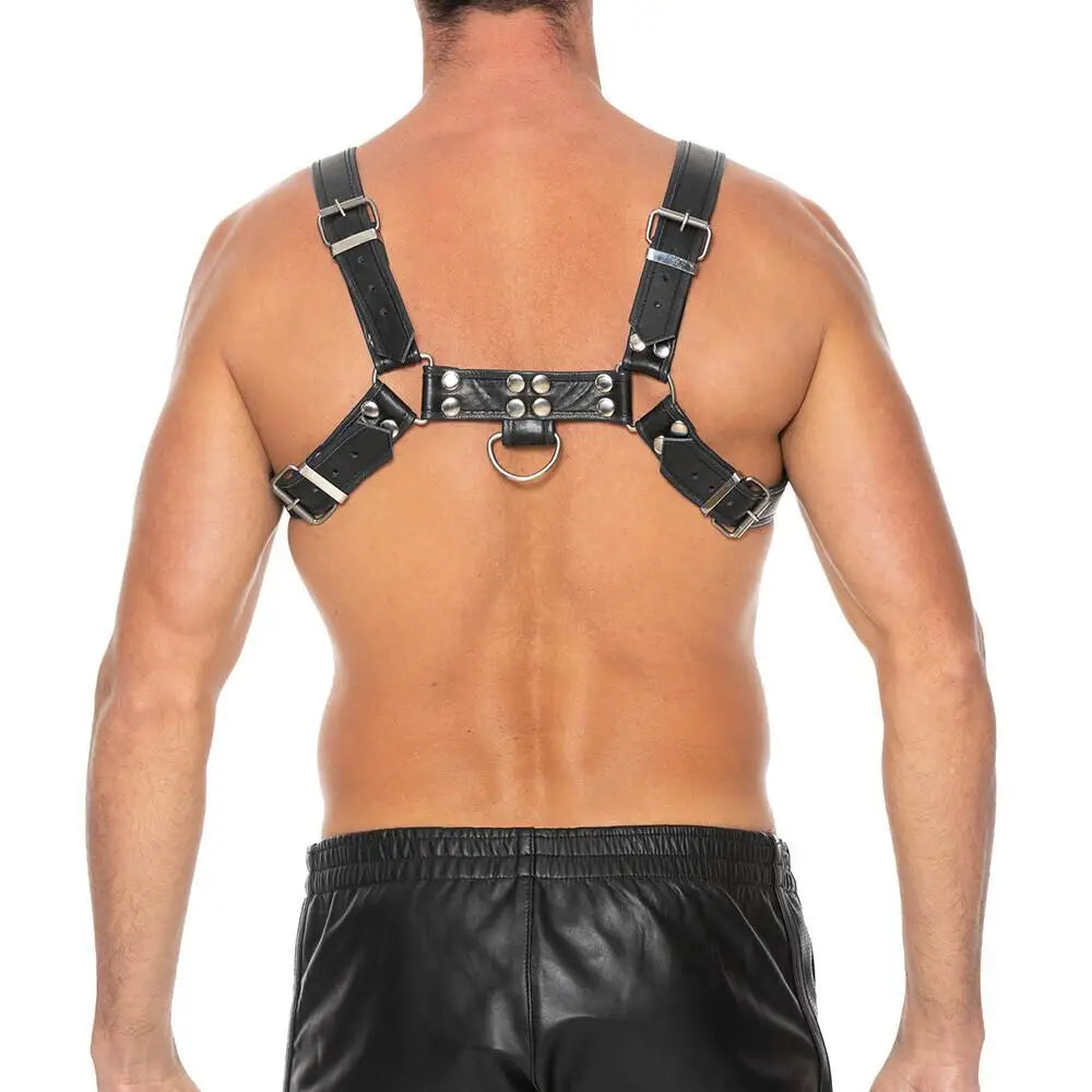 Ouch Black Bondage Leather Chest Bulldog Large To Xlarge Harness - Peaches and Screams