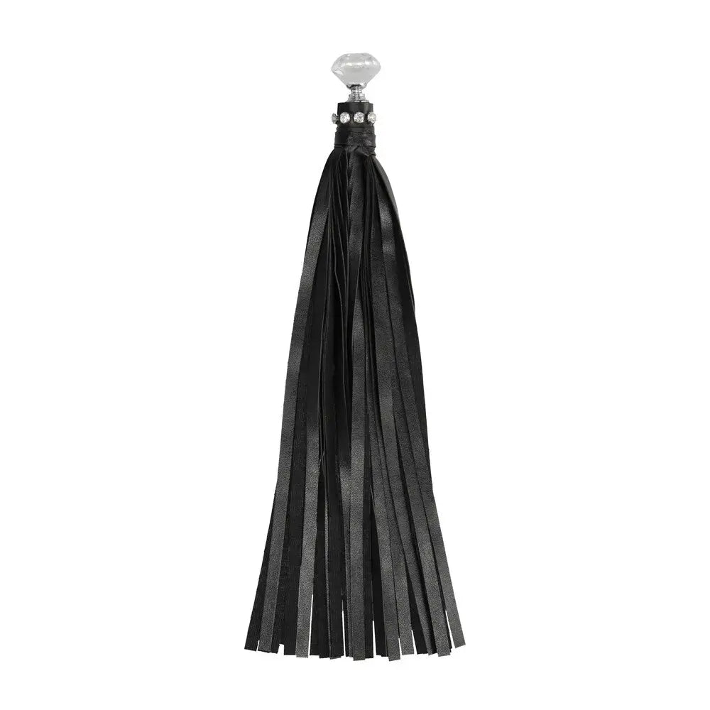 Ouch black faux leather diamond studded flogger 12.9 inch - peaches and screams