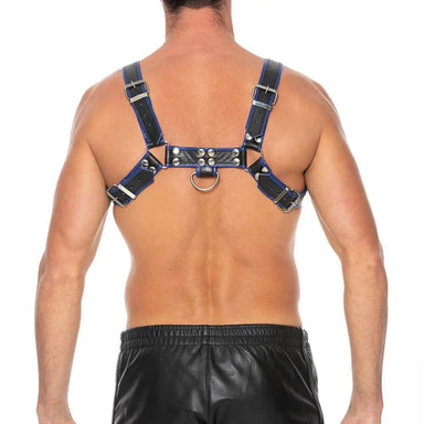 Ouch Blue Leather Chest Bulldog Small To Medium Harness - Peaches and Screams