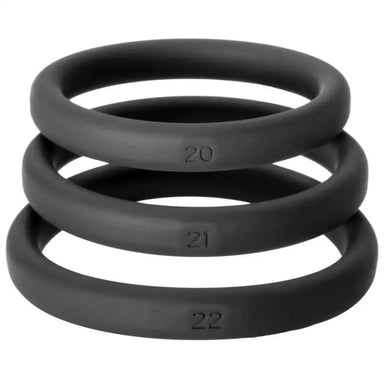 Perfect Fit Black Cock Ring Set with Size 20 21 and 22 - Peaches and Screams