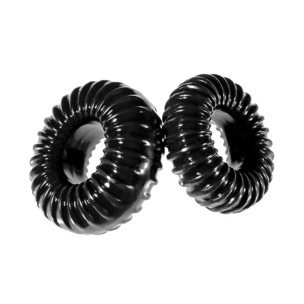 Perfect fit silicone black ribbed cock ring set of 2 - peaches and screams
