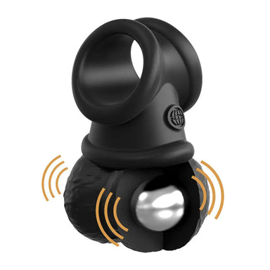 Pipedream Silicone Black Vibrating Cock Ring With Weighted Swinging Balls - Peaches and Screams