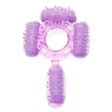 Purple Stretchy Vibrating Cock Ring with Nubs and 4 Bullets - Peaches and Screams