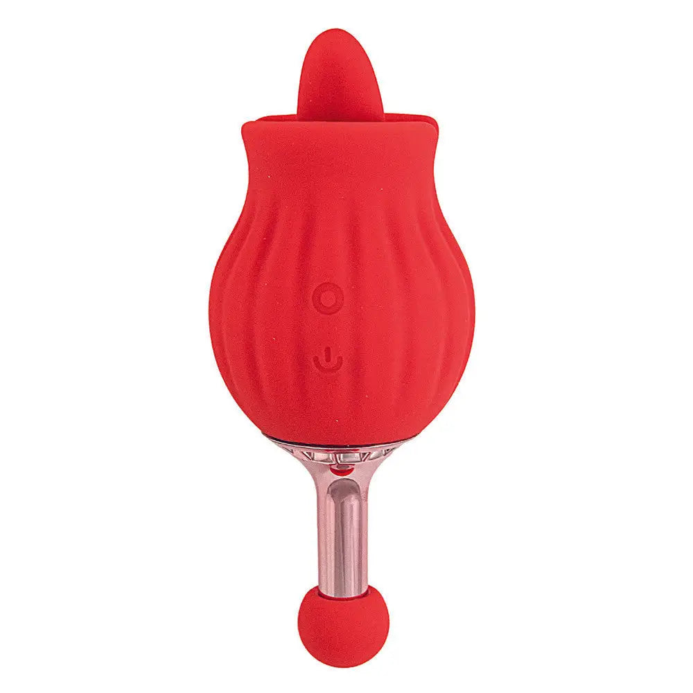 Red rechargeable dual massager clit-tastic rose toy - peaches and screams