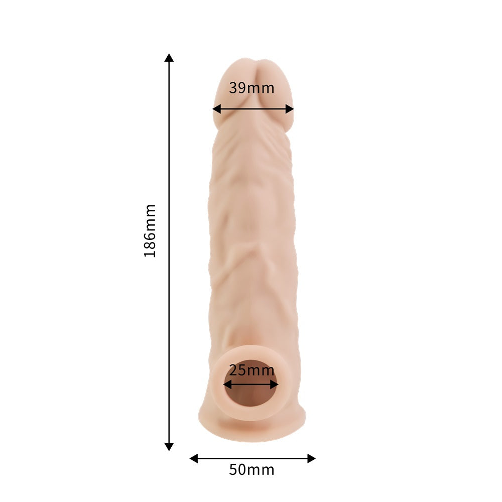 Rev-sleeves 7.5 inch girthy realistic silicone penis extension sleeve - penis sleeves peaches and screams