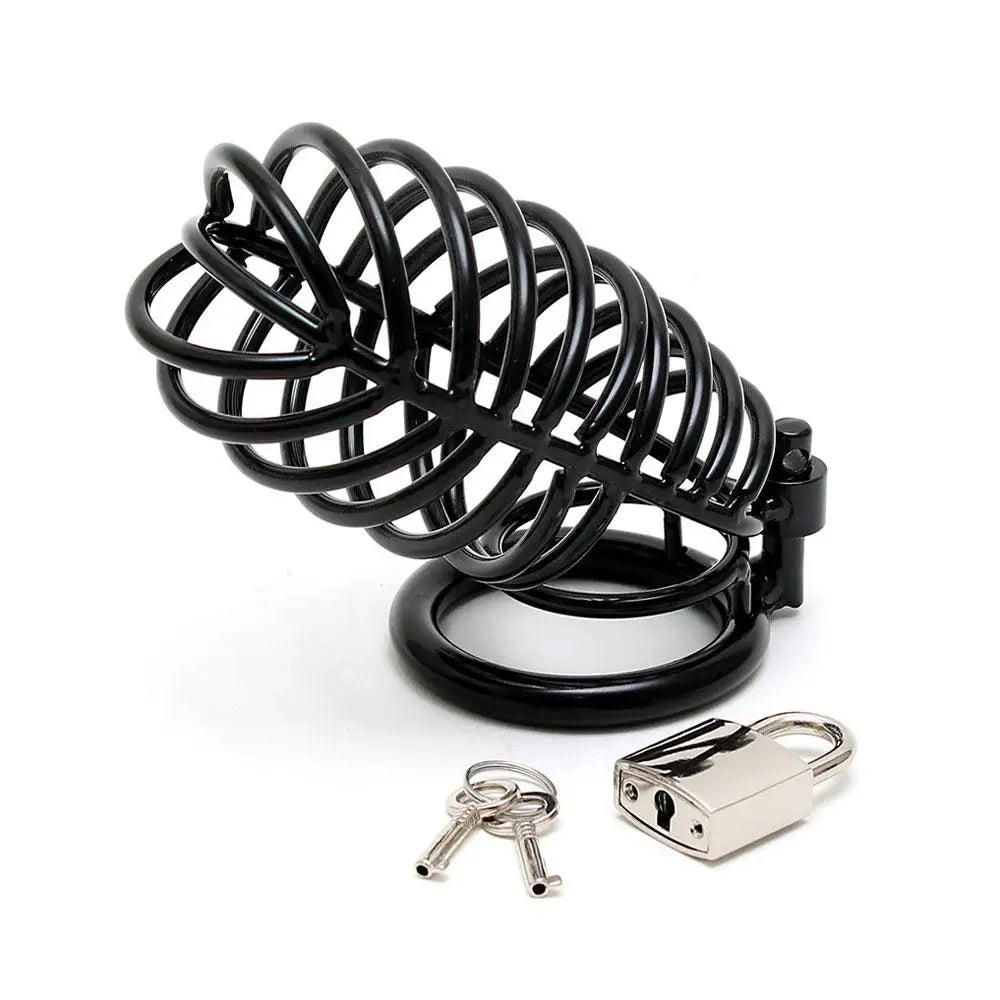 Rimba 4.5 inch black metal male chastity device with padlock - peaches and screams