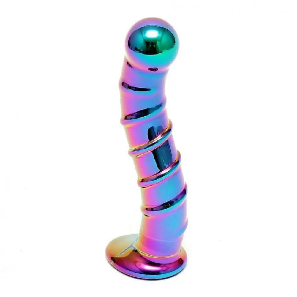 Rimba 6.75 inch multi coloured curved glass dildo - peaches and screams