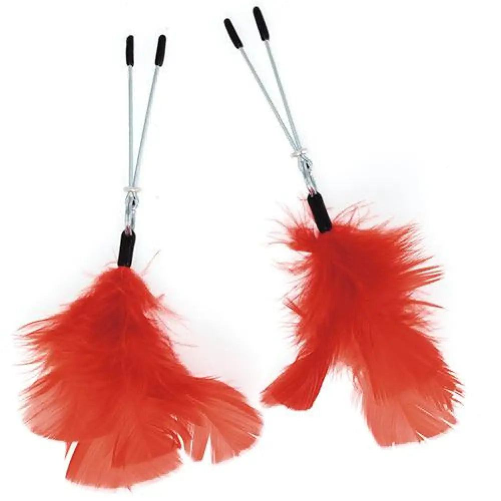 Rimba adjustable red feather nipple clamps - peaches and screams