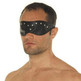 Rimba black leather blindfold with silver stud detail - peaches and screams