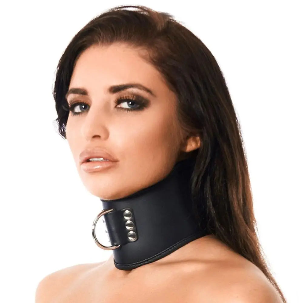 Rimba black leather collar and padlock with adjustable buckles - m/l - peaches and screams
