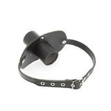 Rimba black leather gag with urine tube and buckles - peaches and screams