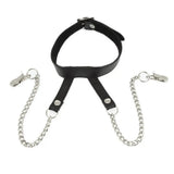 Rimba black nipple clamps with buckled faux leather collar - peaches and screams
