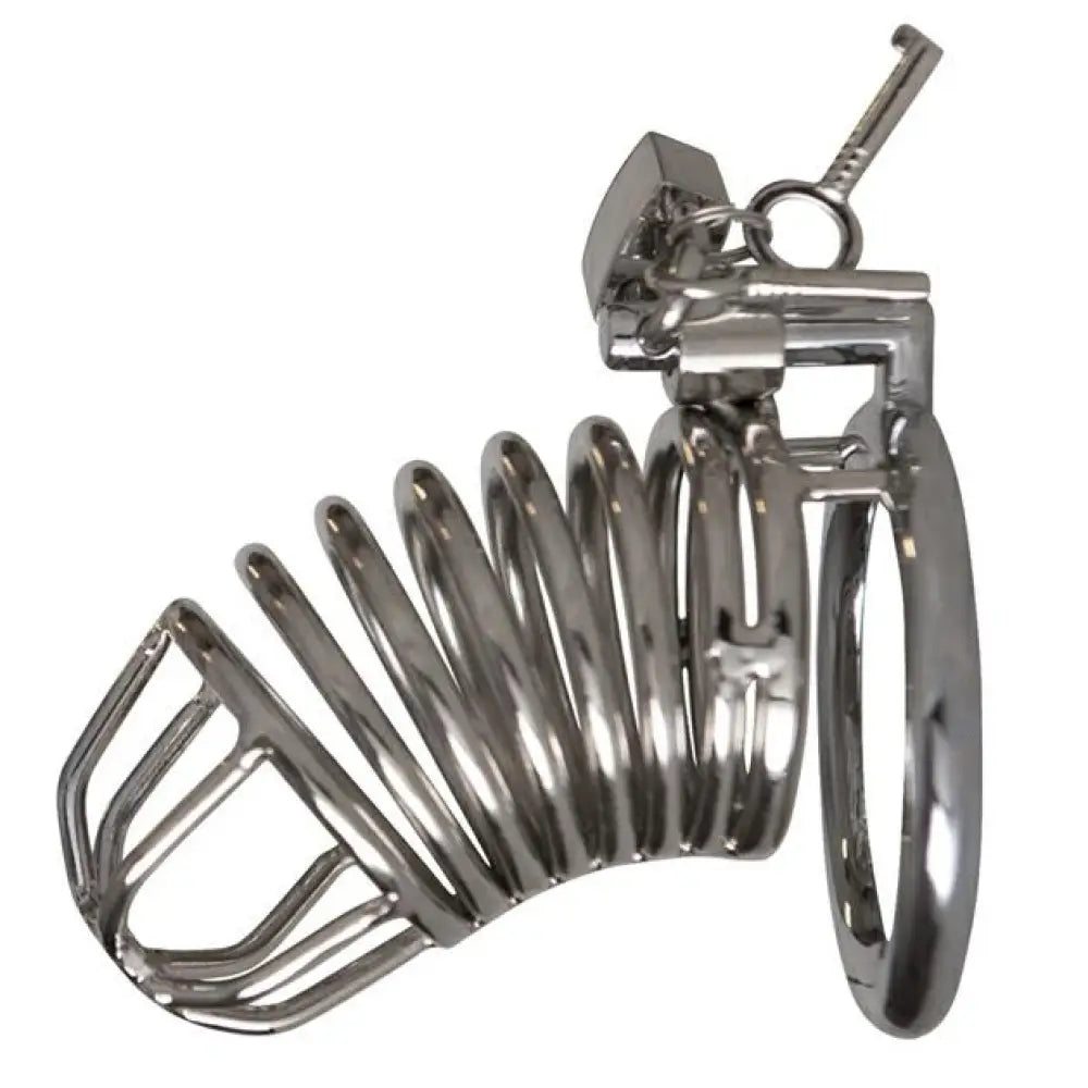 Rimba chrome chastity cock cage with padlock and key - peaches and screams