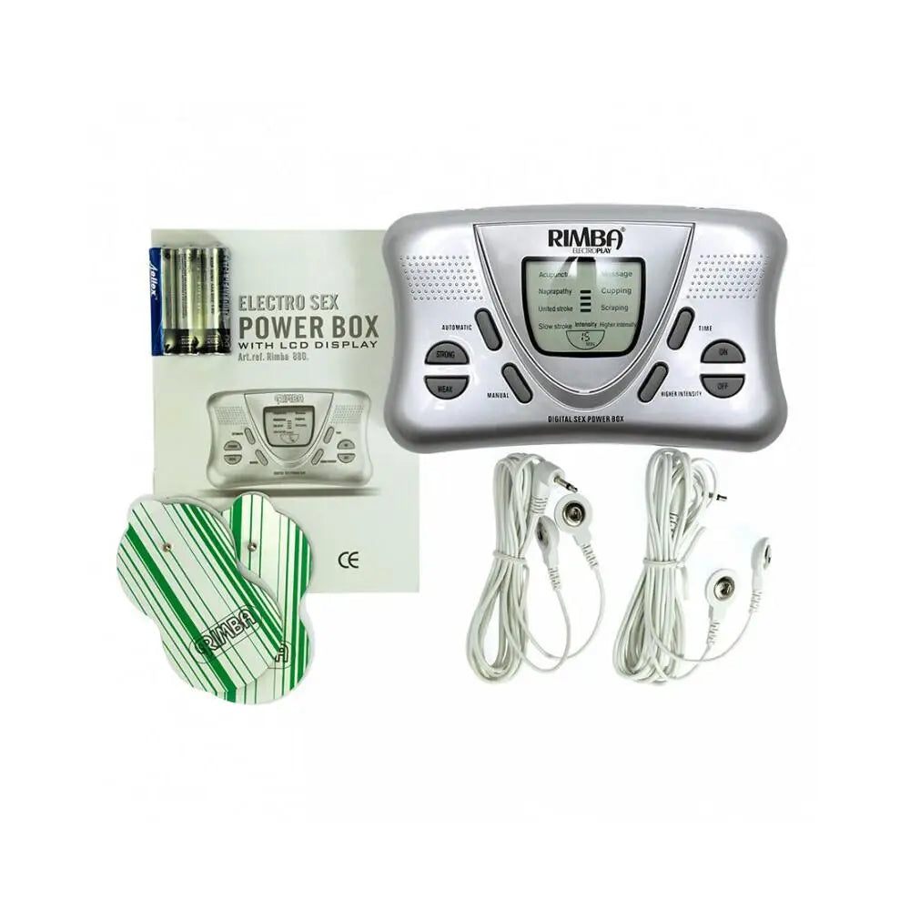 Rimba electro powerbox set with e-stim pads and cables - peaches and screams
