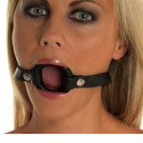 Rimba leather black gag with o ring and adjustable straps - peaches and screams