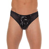 Rimba mens wet look black g-string with pvc pouch - peaches and screams