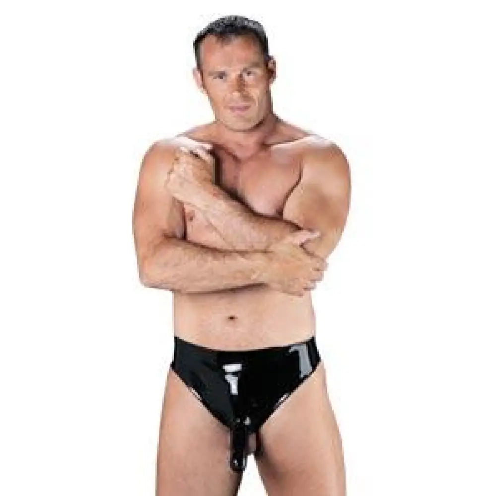 Rimba rubber secrets peni pants latex brief with sleeve - medium - peaches and screams