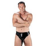 Rimba rubber secrets peni pants latex brief with sleeve - medium - peaches and screams