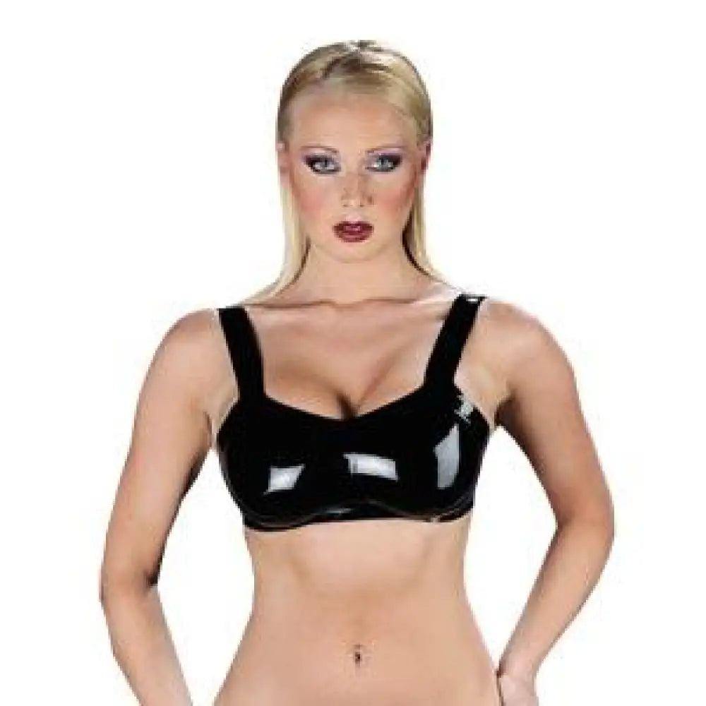 Rimba rubber secrets sexy black wet look latex bra - medium - peaches and screams