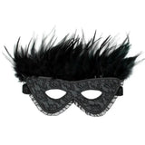 Rimba satin black feather mask with elastic straps - peaches and screams